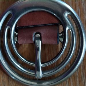 Silpada Designs silver buckle dark brown leather belt